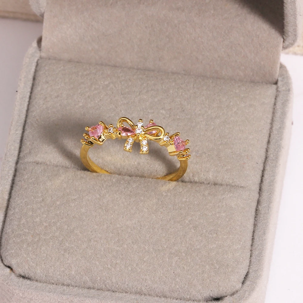 Luxus Rosa Zirkon Bowknot Ringe für Frauen Y2k Einstellbare Strass Ringe Verlobung Hochzeit Schmuck Mode Freundin Geschenke