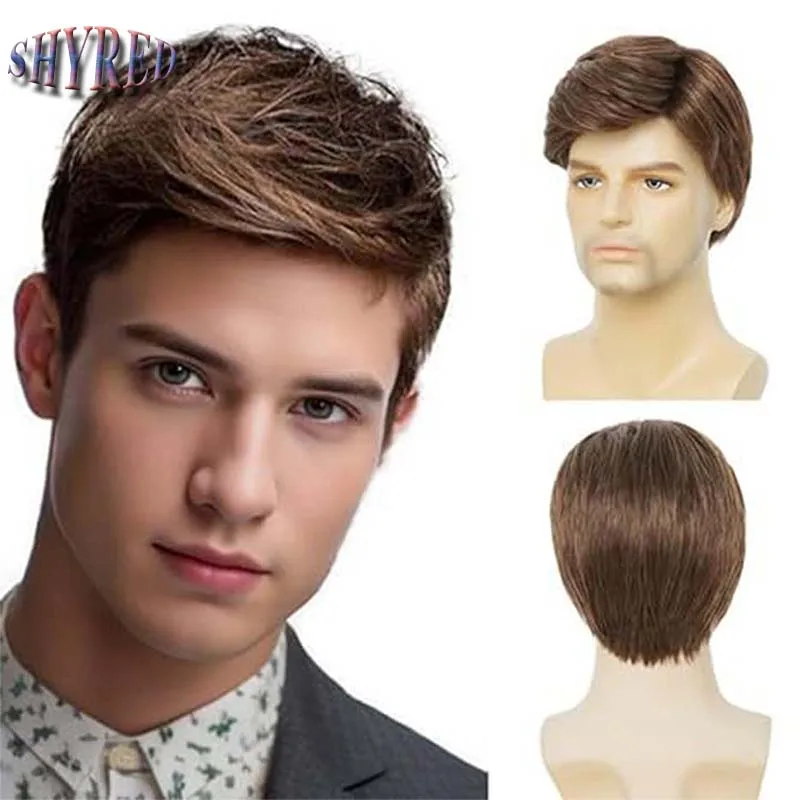 

Synthetic Short Brown Men's Wig Layered Pixie Cut Fluffy Hair Wigs for Men Male Cosplay Party Daily Wig Heat Resistant