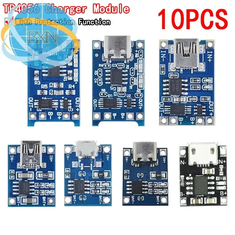 10pcs 5V 1A 18650 TP4056 Lithium แบตเตอรี่โมดูลชาร์จชาร์จด้วย Board ฟังก์ชั่น Dual 1A Li-Ion