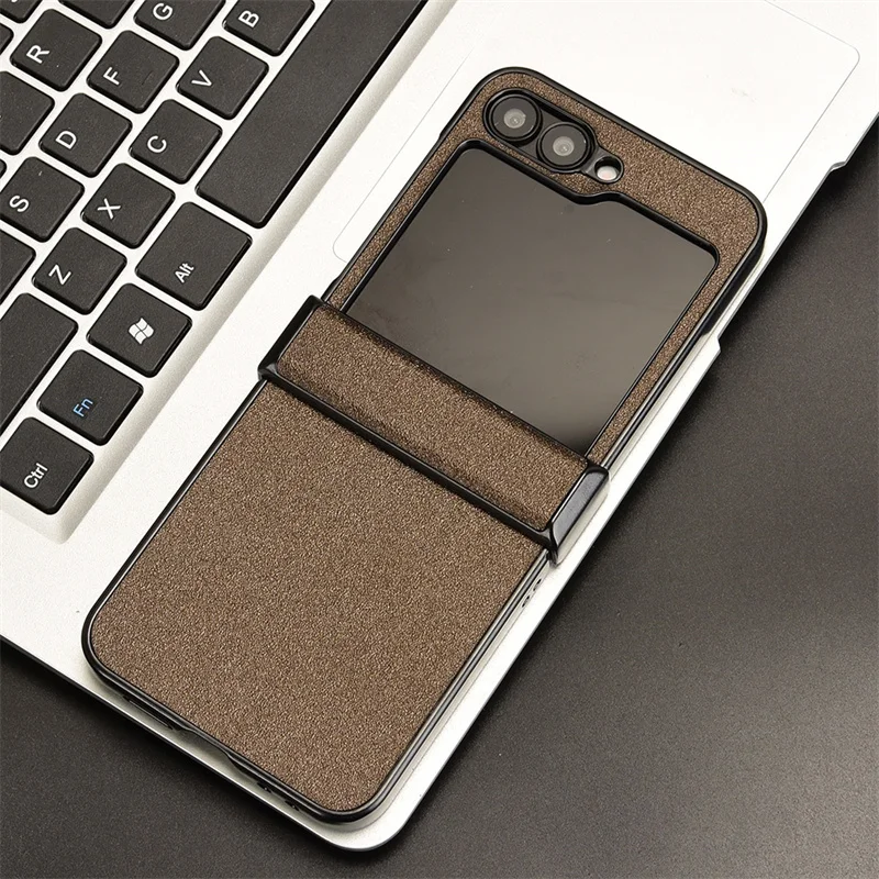 Three-section Luxury Sand Leather Phone Case for Samsung Galaxy Z Flip 6 Flip6 Flip 5 5G Anti Drop Rear Back Cover Shell