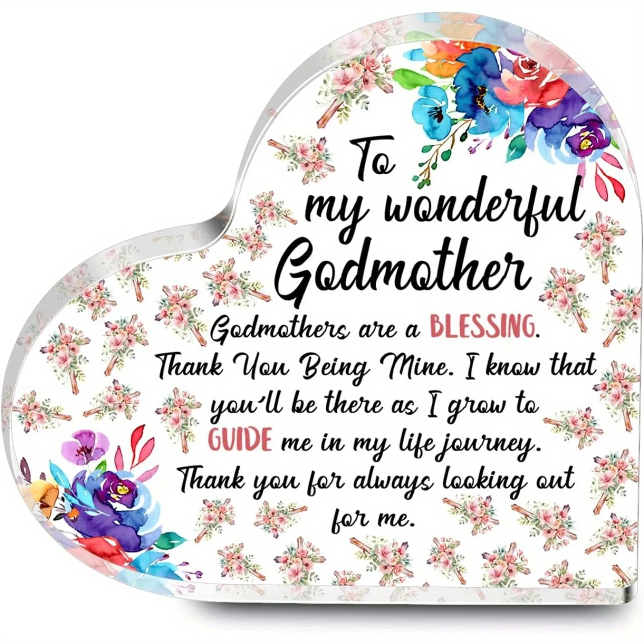 Acrylic Godmother Heart Desktop Decor 2D Flat Baptism Gift from Godchild