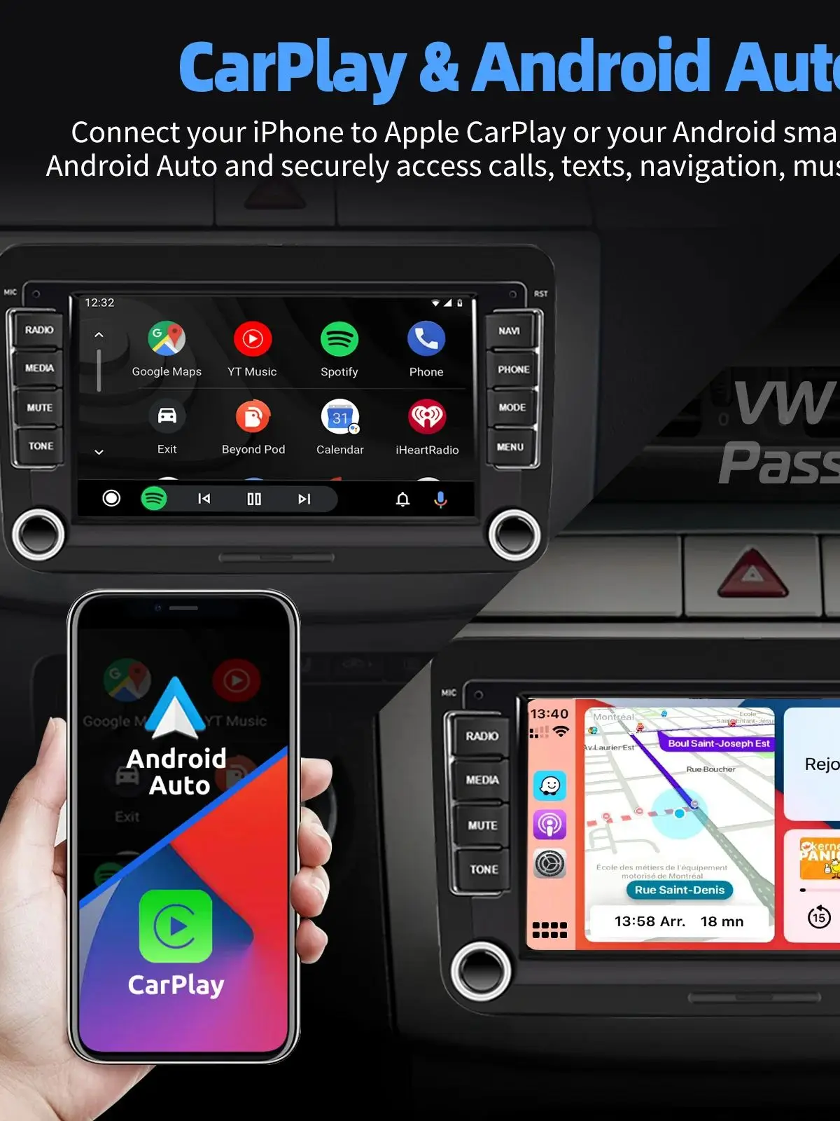 ESSGOO Android 15 4G 64G Carplay Für Volkswagen Passat b6 b7 golf 5 6 Polo Jetta Skoda Auto radio Multimedia Player GPS WiFi RDS
