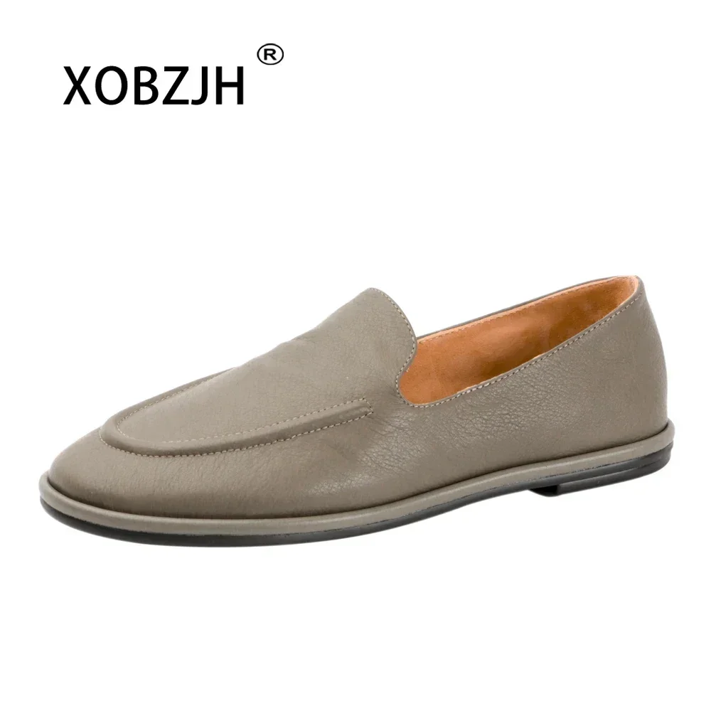 2024 Loafers Mocasines Mujer Women Round Toe One Foot Slip-on Shoes Women Genuine Leather Soft Female Ballet Dancer Flats Shoes