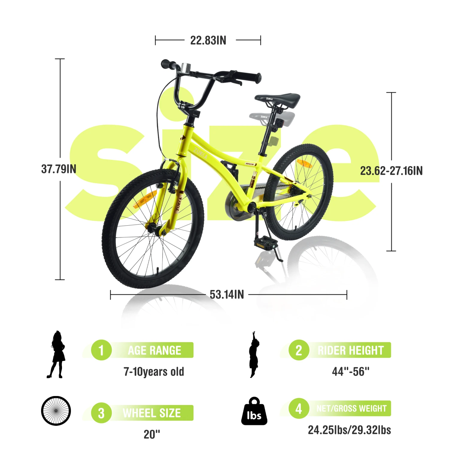 ZUKKA kinderfiets, 20 inch kinderfiets voor jongens van 7-10 jaar, meerdere kleuren