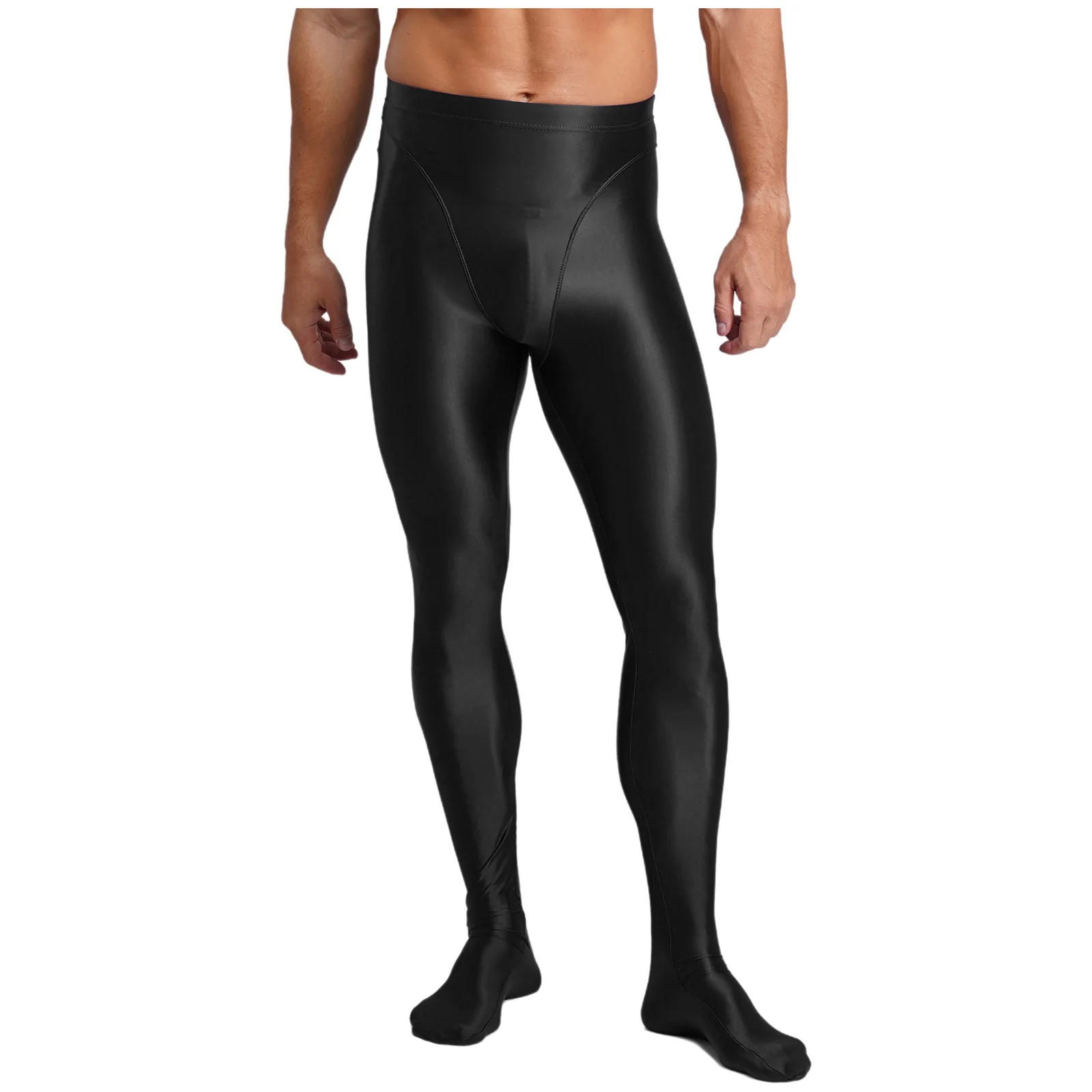 

Men's Adult Sport Workout Leggings Glossy Stretchy High Waist Footed Pantyhose Pants for Yoga Fitness Dance Sports Underpants