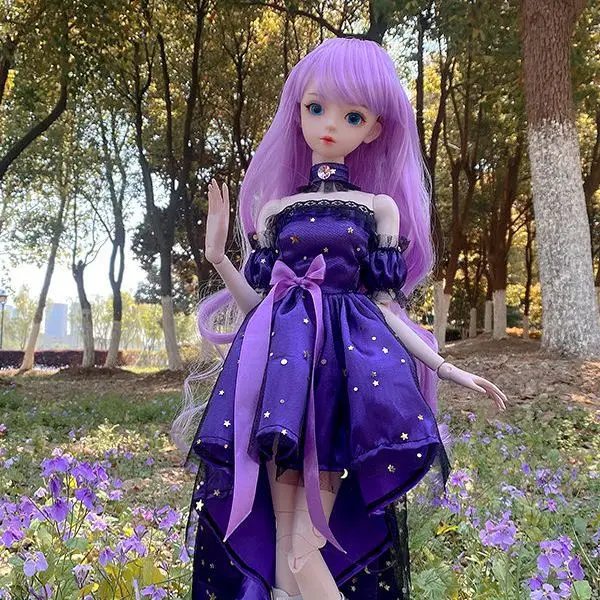 Starry Theme Evening Gown for 1/3 60Cm Bjd Doll, Purple Off Shoulder Lace Dress Party Doll Clothes Only, Doll Is Not Contained