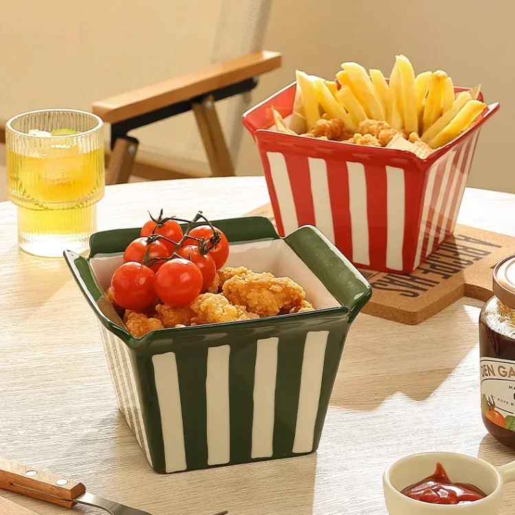 Pommes Frites gebratene Hühnchenânße Schüssel Obst teller Snack Eis Tasse Obstschale Wohnkultur Lagerung