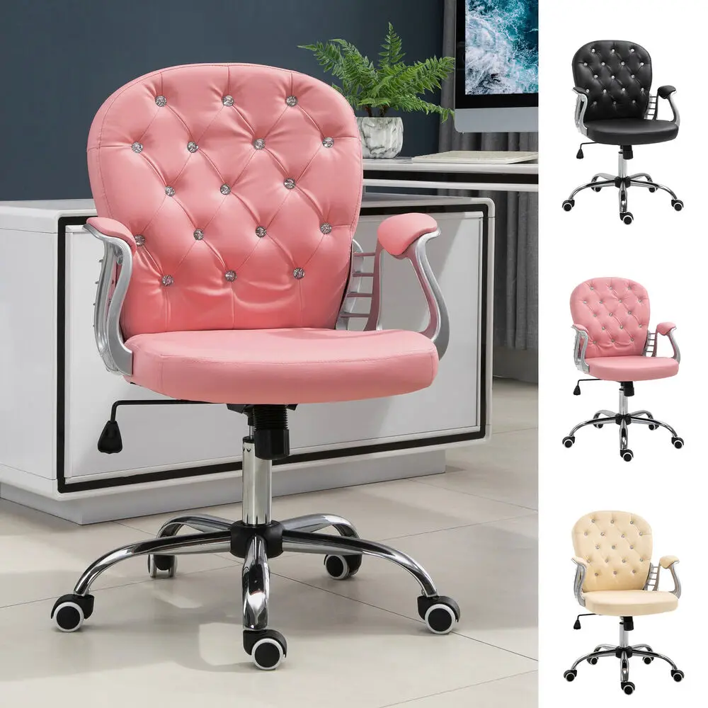 US- Vanity Office Chair Tufted Backrest Swivel Rolling with Height Adjustable