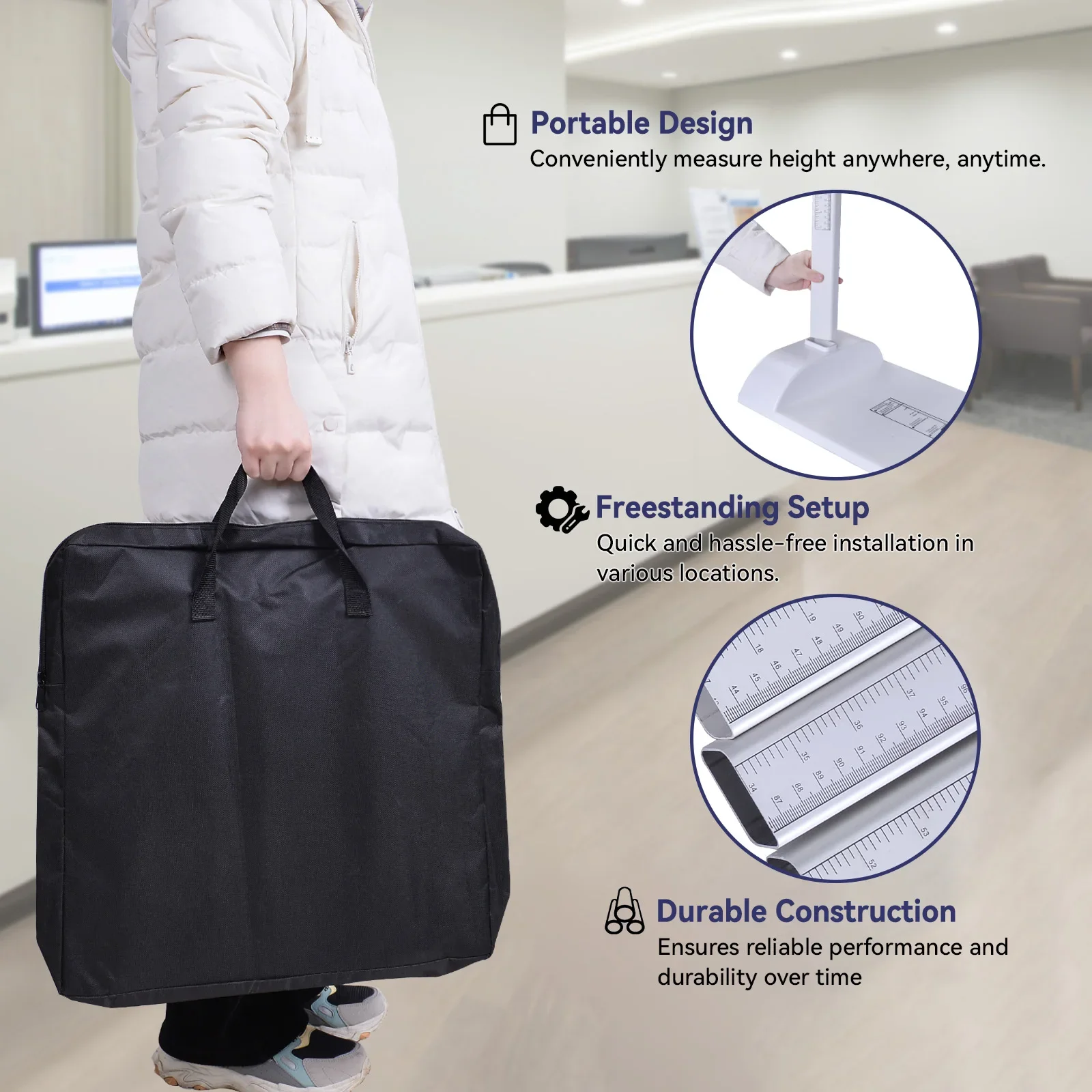 Portable Stadiometer Adjustable 20-210cm Dual Scale Wall Mounted Height Rod Medical Grade Accuracy for Professional Use