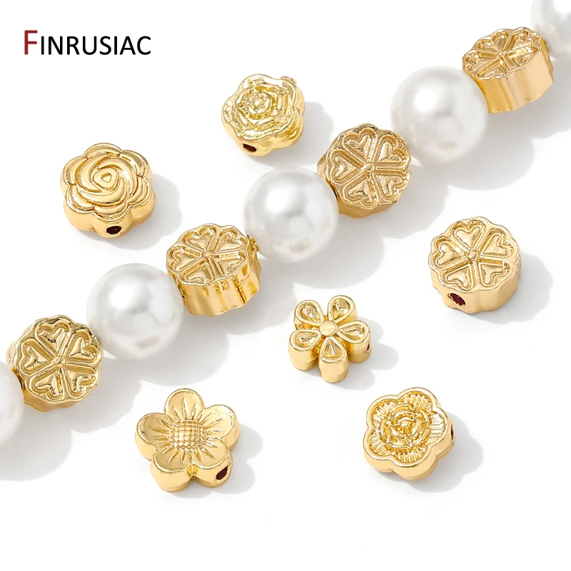 14K مطلية بالذهب النحاس زهرة خزر عازل ، فواصل مسطحة الخرز سوار ذاتي الصنع قلادة صنع الملحقات ، لوازم للمجوهرات