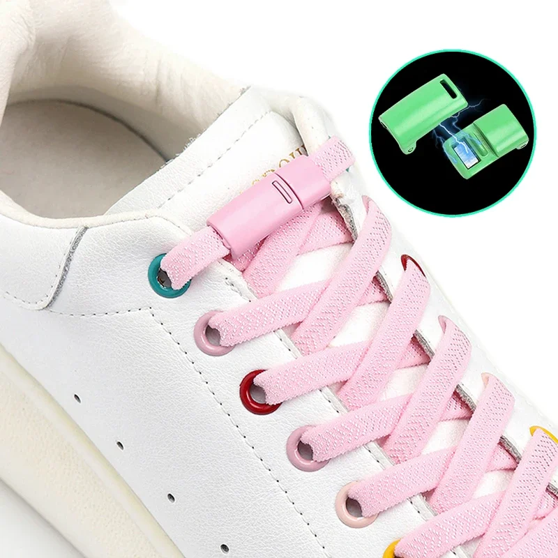 20 Colors Flat Shoe Laces For Sneakers Elastic Shoelaces Without Ties Quick Put On and Take Off Lazy Shoes Lace Rubber Band