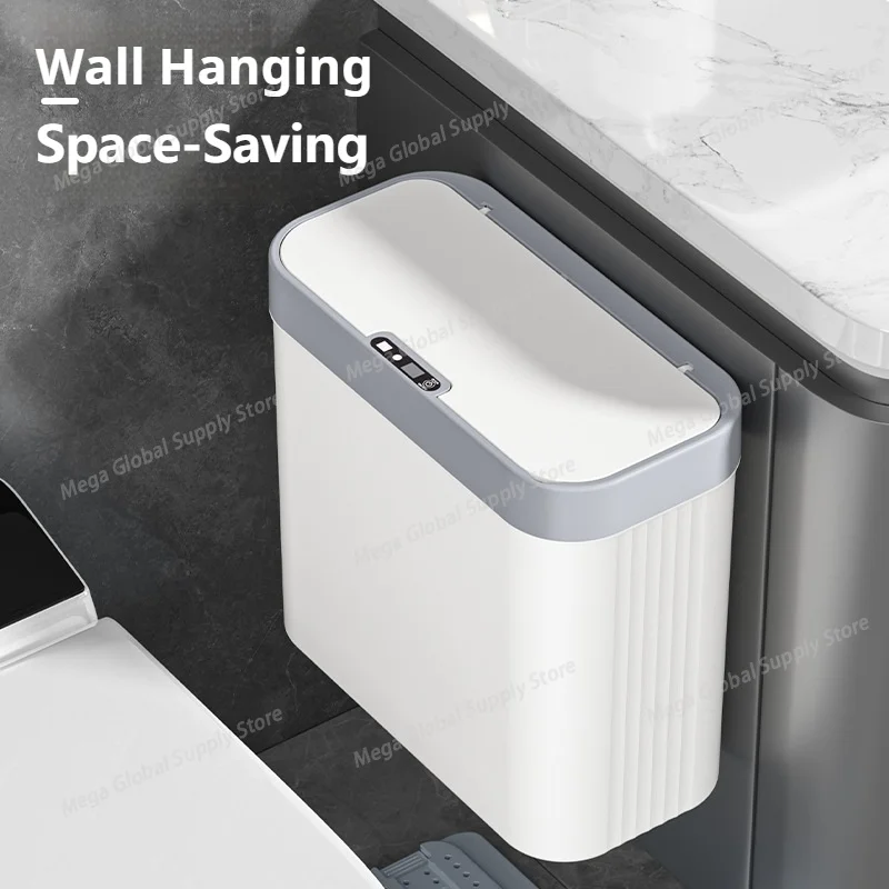 

Wall-Mounted Automatic Trash Can with Lid Kitchen Trash Bin Sensor Wastebasket Induction Bathroom Recycling Trash Bin