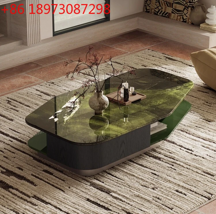 

Italian minimalist marble coffee table avocado green special-shaped coffee table light luxury and high-end sense