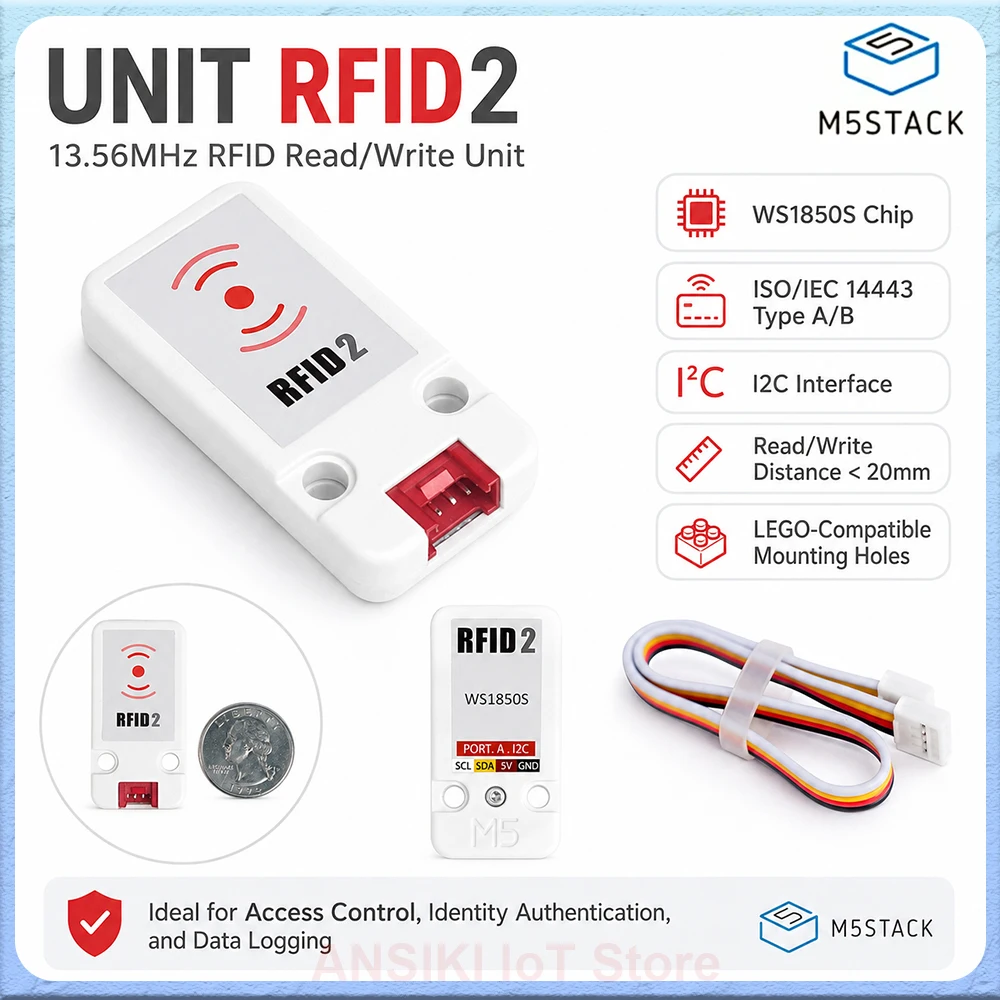 M5Stack Unit RFID2 Reader/Writer WS1850S 13.56MHz Frequency For IoT development projects