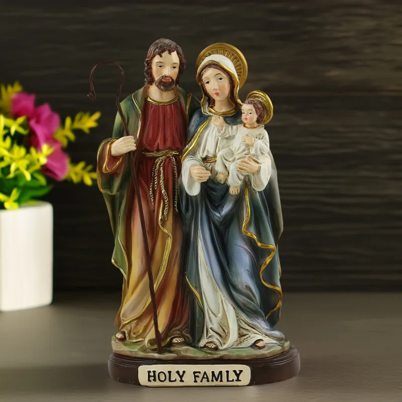 

2025 Virgin Mary Nativity Resin Decoration Classical Religious Sculpture Christmas New Year Gift Family Memorial Ornament