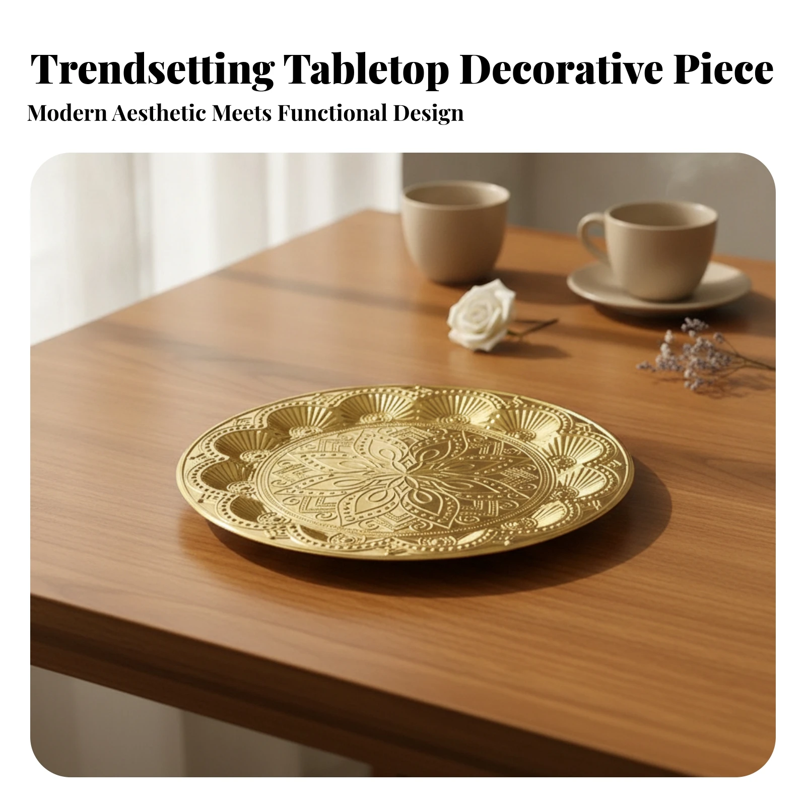 Ornate Serving Tray Gold-Toned Decorative Tray Home Decor Item Raised Relief Elegant Centerpiece for Snacks, Pastries