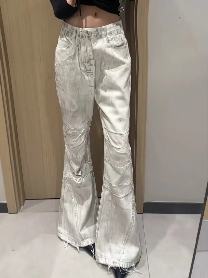 Women's Y2k Baggy Flare Jeans Harajuku Japanese 2000s Style Patchwork Denim Trouser Vintage Oversize Cargo Jeans Pants Clothes