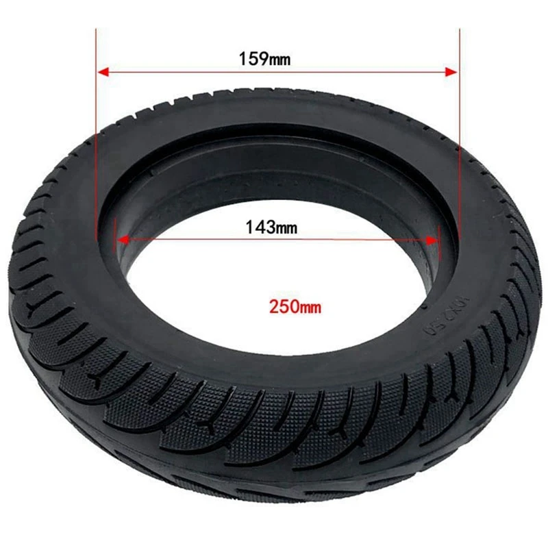 Neumático sólido negro para patinete eléctrico, llanta ancha de goma, no inflada, 2 piezas, 10x2,5