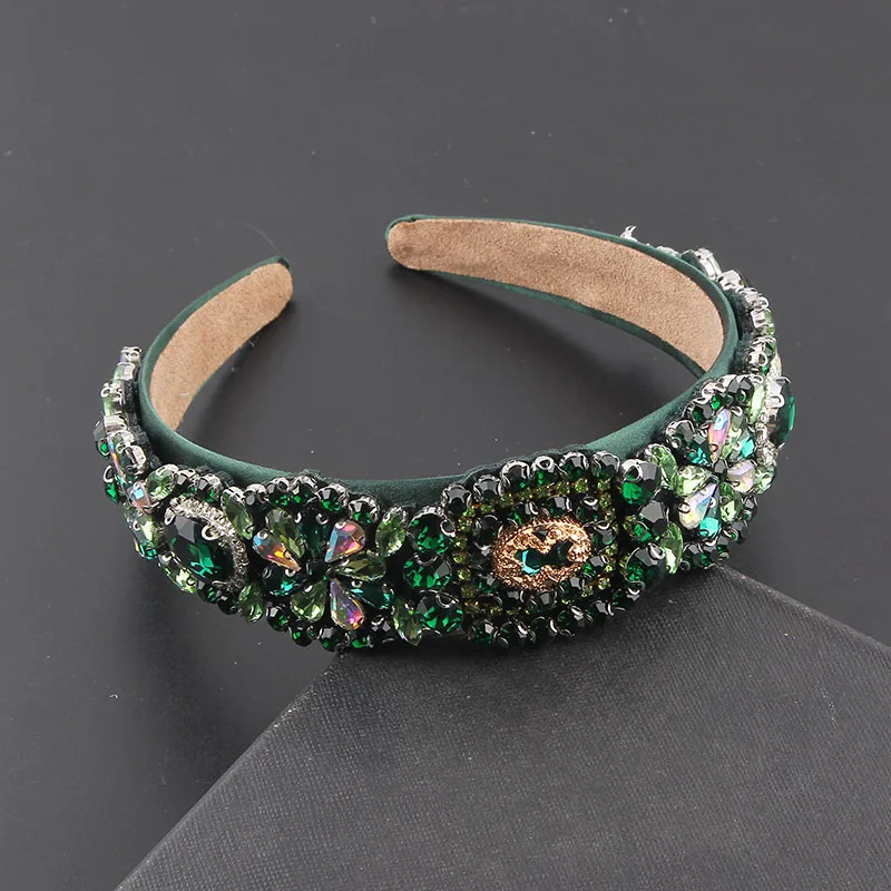 Luxury  Full Green Red Crystal Tiara Hairdband Baroque Rhinestone Diamante Headband Party Wedding Female Hair Accessories558