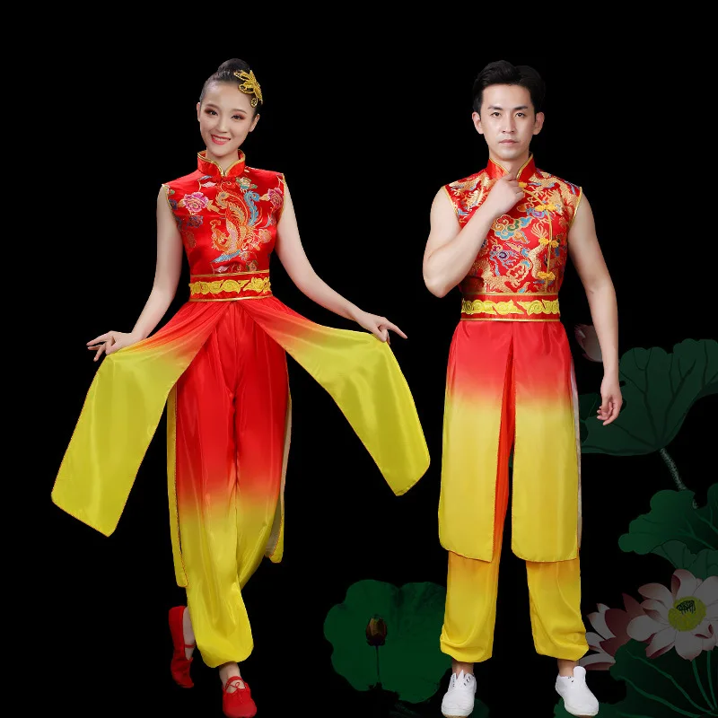 Adult drum costumes for men and women water drum performance costumes for new Yangko dance costumes for waist drum teams