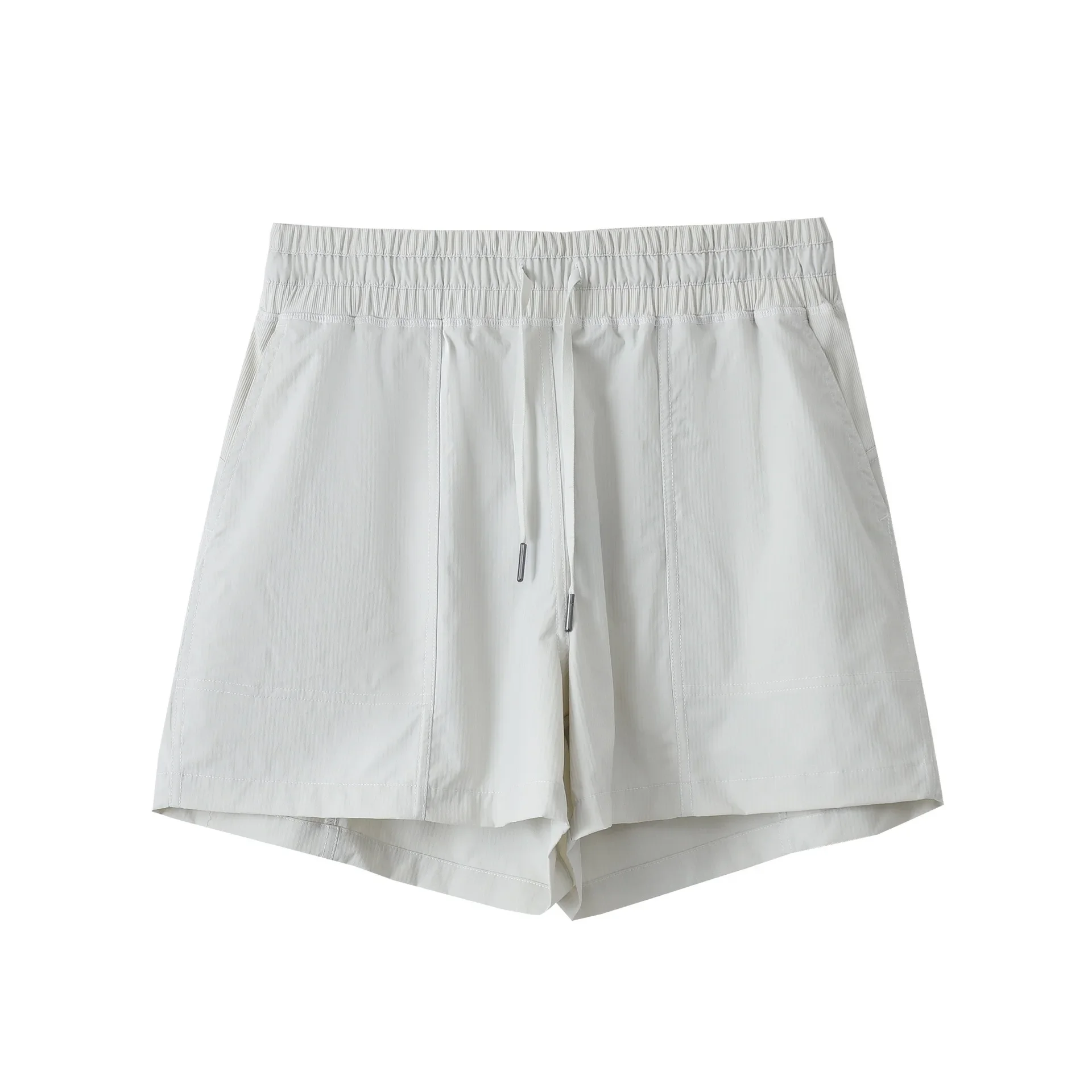 Limão-Shorts esportivos femininos para estúdio de dança de cintura alta, calções casuais femininos de fitness, bolsos elásticos, solto, 3,5 polegadas, verão