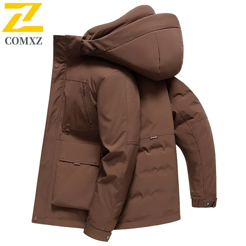 COMXZ Luxurious Mens Puffer Jacket Classic Hooded Outdoor Adventure Anti-Cold Warm Parka Hiking Lightweight Autumn Winter Coat