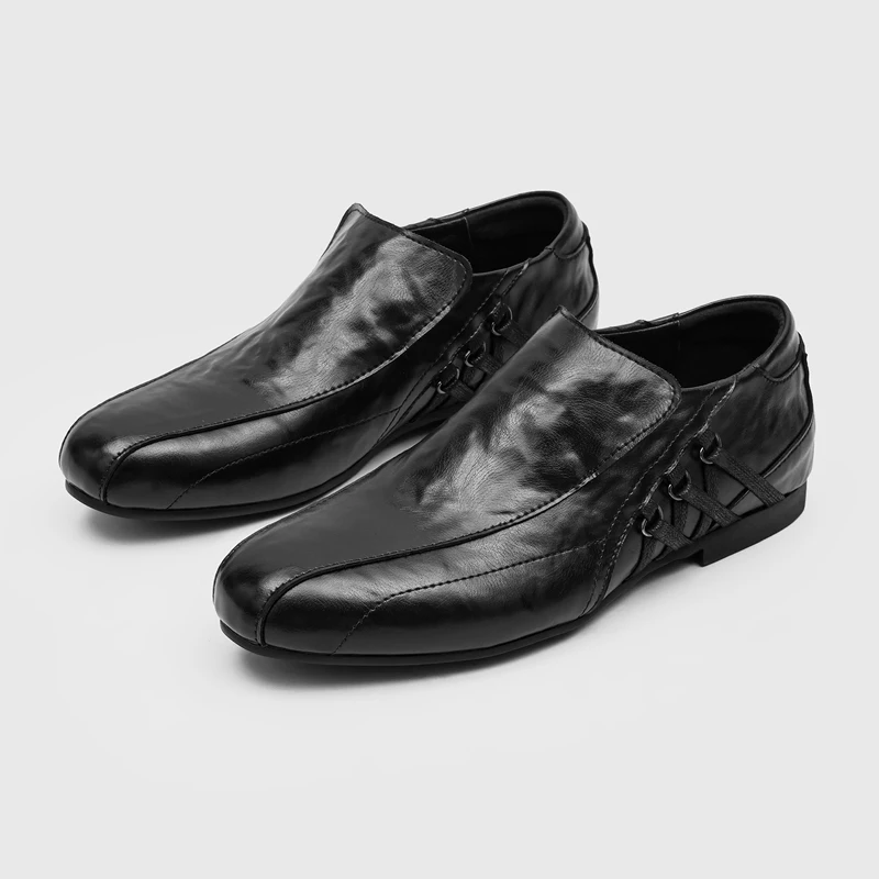 New Men Pleated Soft Surface Loafers Breathable Three Button Decoration Light Luxury Business Leisure Fashion Shoes