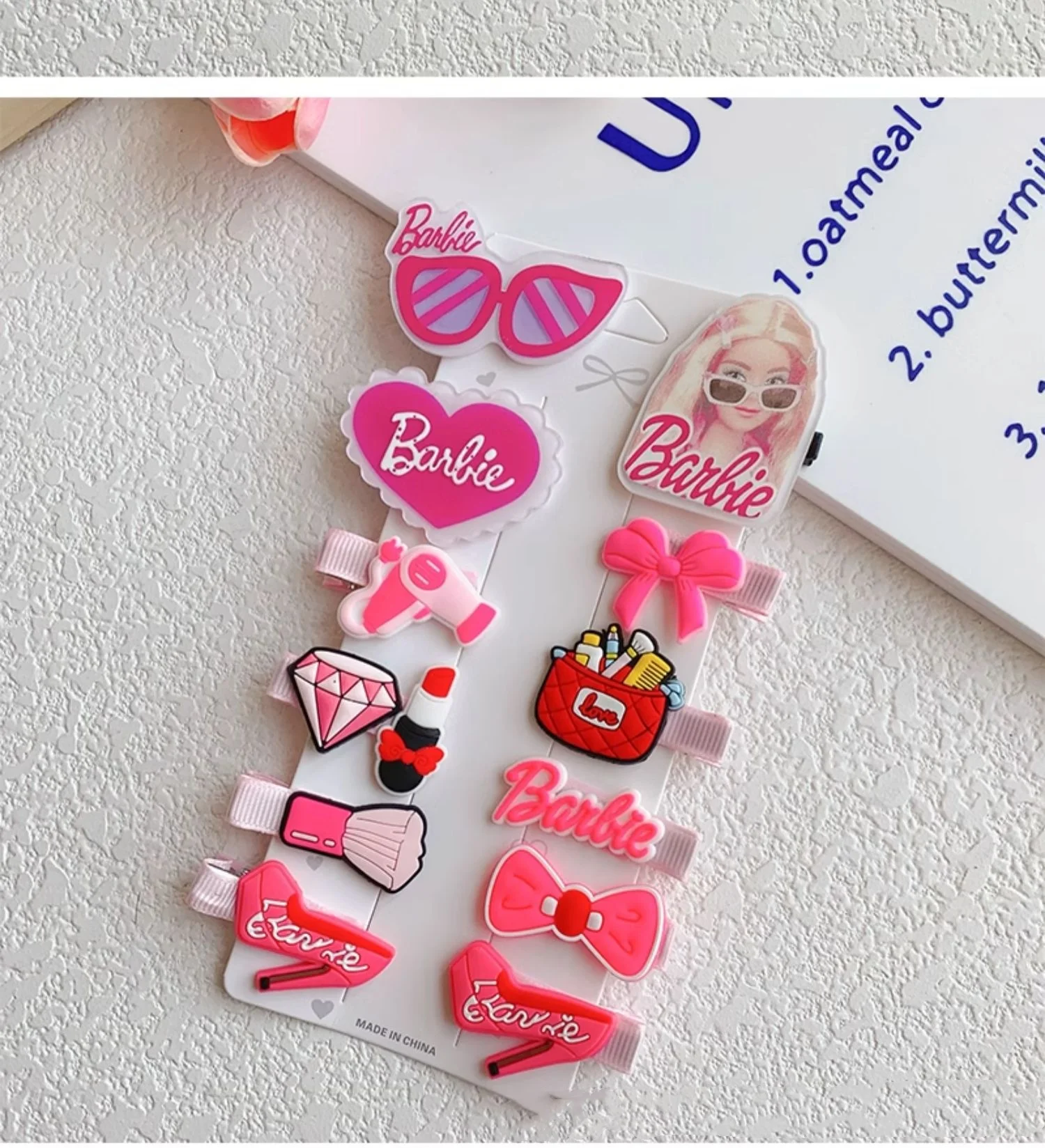 Miniso Children\'s Hair Clips Pink Barbie Hair Decoration Fashion One Word Clip Bb Clip Kawaii Kid and Girl Jewelry Birthday Gif