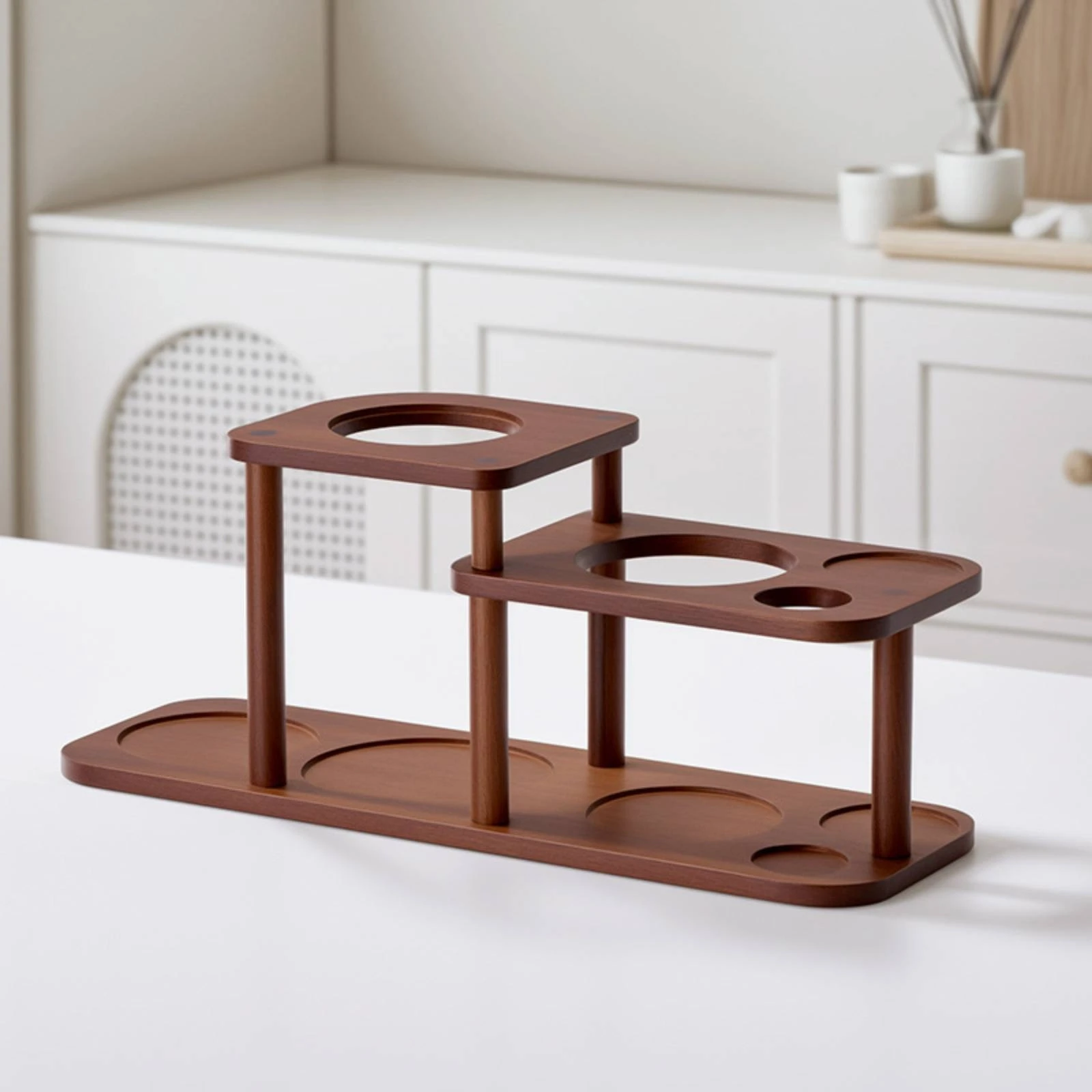 Coffee Machine Stand Polished Finish Coffee Station Organizer Espresso Machine Stand Circular Cutouts Rounded Corners