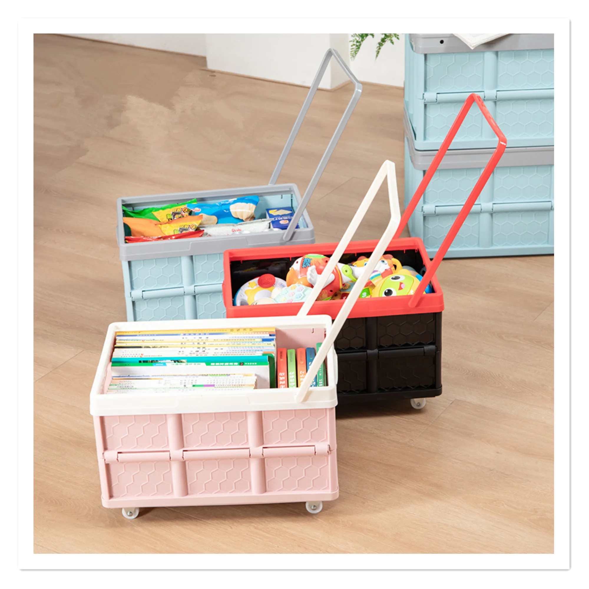 Student bookshelf folding storage box with wheels organizing storage box Classroom dormitory storage car storage box