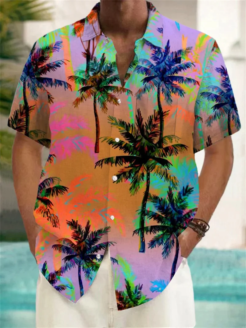 2025 Men's Hawaiian Shirt Wave Printed Short Sleeve Top Beach Vacation Sunset Harajuku Clothing Casual Style Shirt