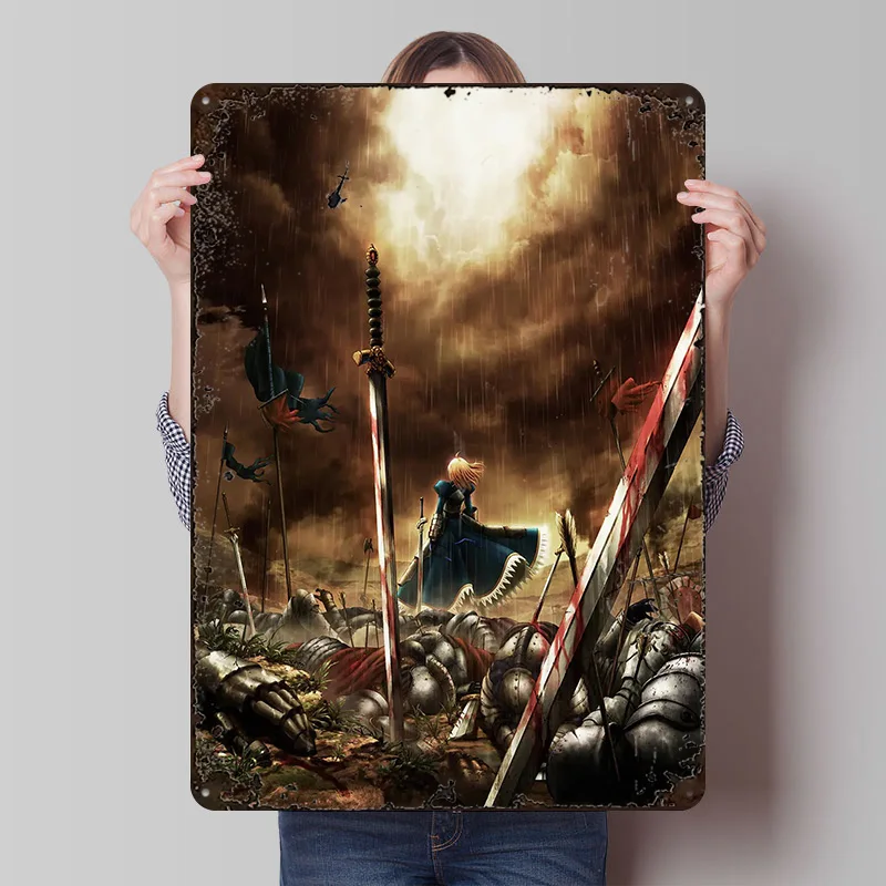 صابر - ساحة المعركة تين تسجيل الجدار ملصق فني أشياء لتصميم الغرفة علامات معدنية قديمة عتيقة للديكور المنزلي فن الجداريات