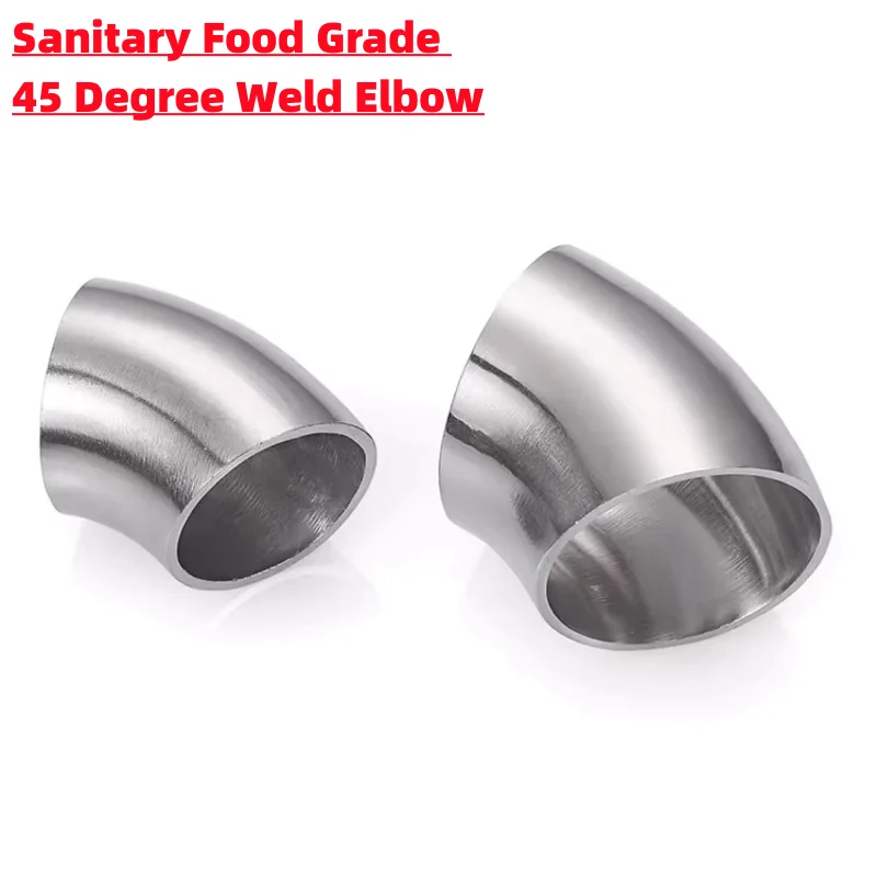 1pc Sanitary Food Grade 45 Degree Weld Elbow 304 Stainless Steel, Polished Butt Weld Pipe Fitting, 19/25/32-102mm OD Press Fitti