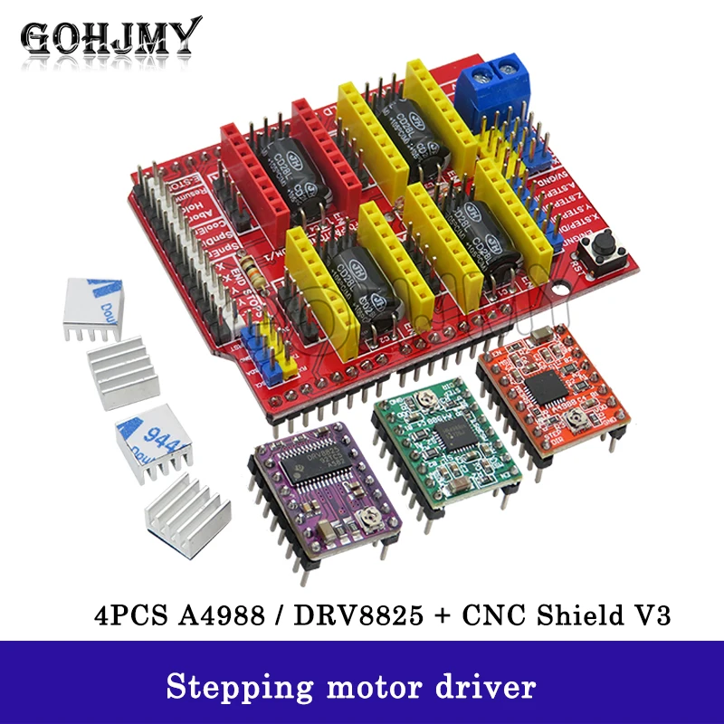 CNC Shield v3 engraving machine / 3D Printer / + 4pcs A4988 / 4pcs DRV8825 Stepper Motor Driver for Arduino