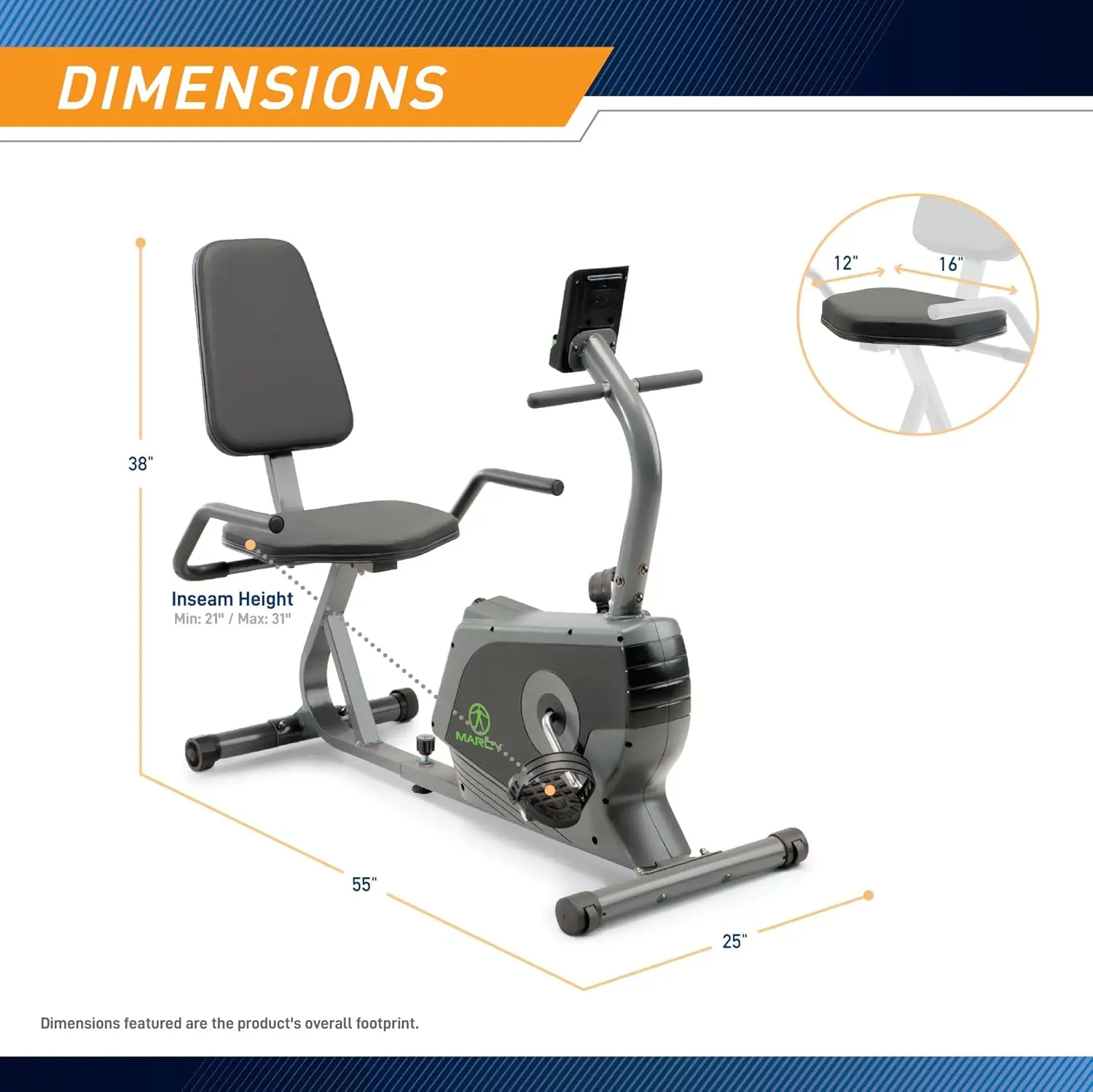 Home Gym, Iron Construction, Gray Color, Magnetic Recumbent Exercise Bike with Digital Monitor and Quick Adjustable Seat