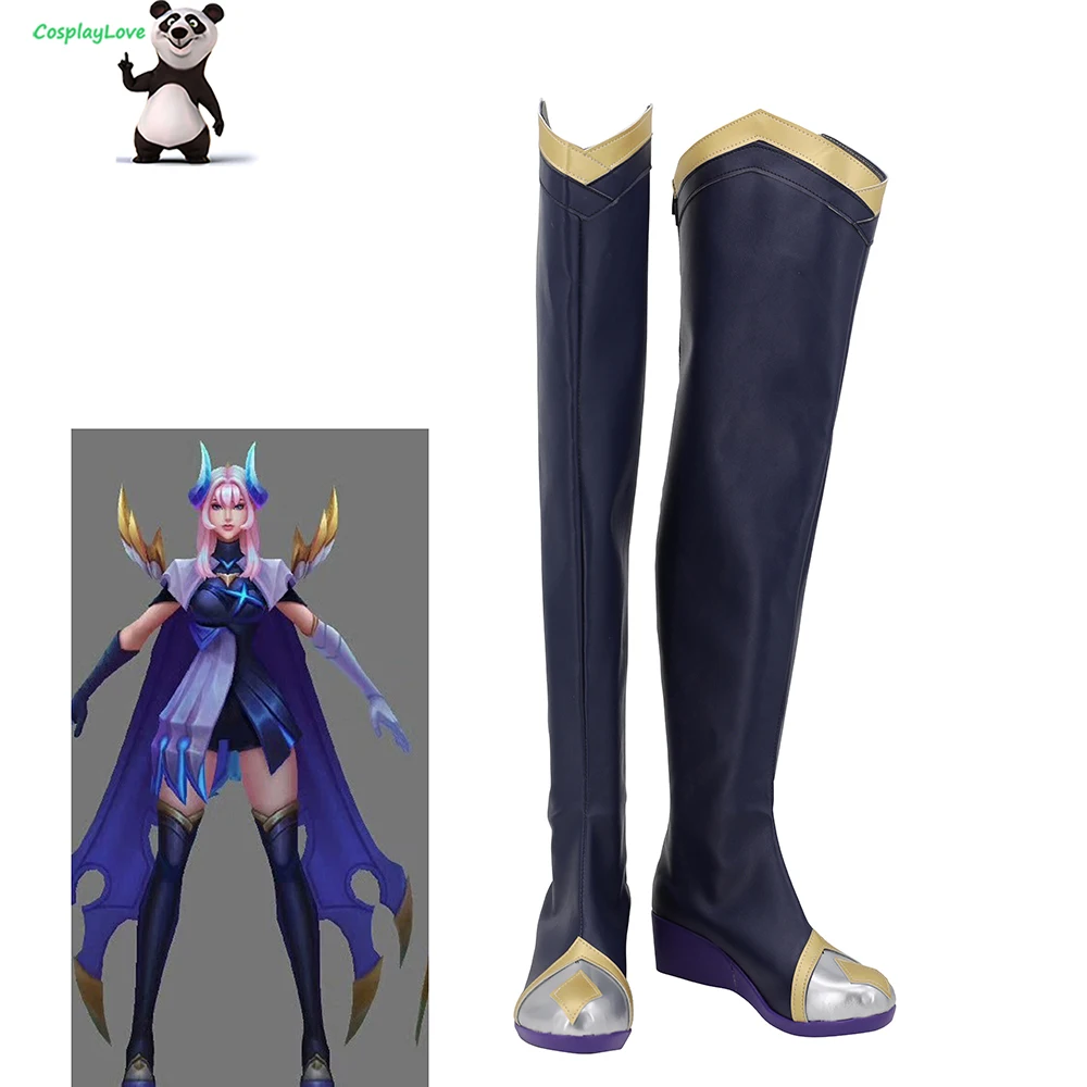 

КосплейLove LOL Game Ashe, темно-синие туфли для косплея, длинные кожаные сапоги на заказ для Хэллоуина и Рождества
