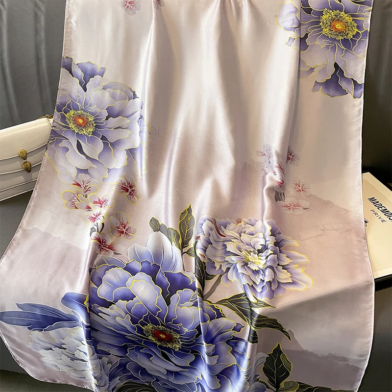 2024 Seiden schals Frauen Luxusmarke Hijab Schal Blumen Foulard Femme Schals Wraps Seide Bandana Kopftuch Hijab Strand Poncho – Detail 20