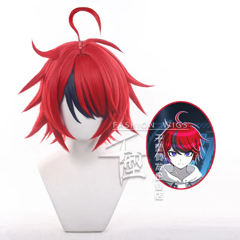 Anime sumino takumi peruca cosplay vermelho misturado azul escuro 28cm perucas curtas resistente ao calor trajes de cabelo sintético anime cosplay perucas