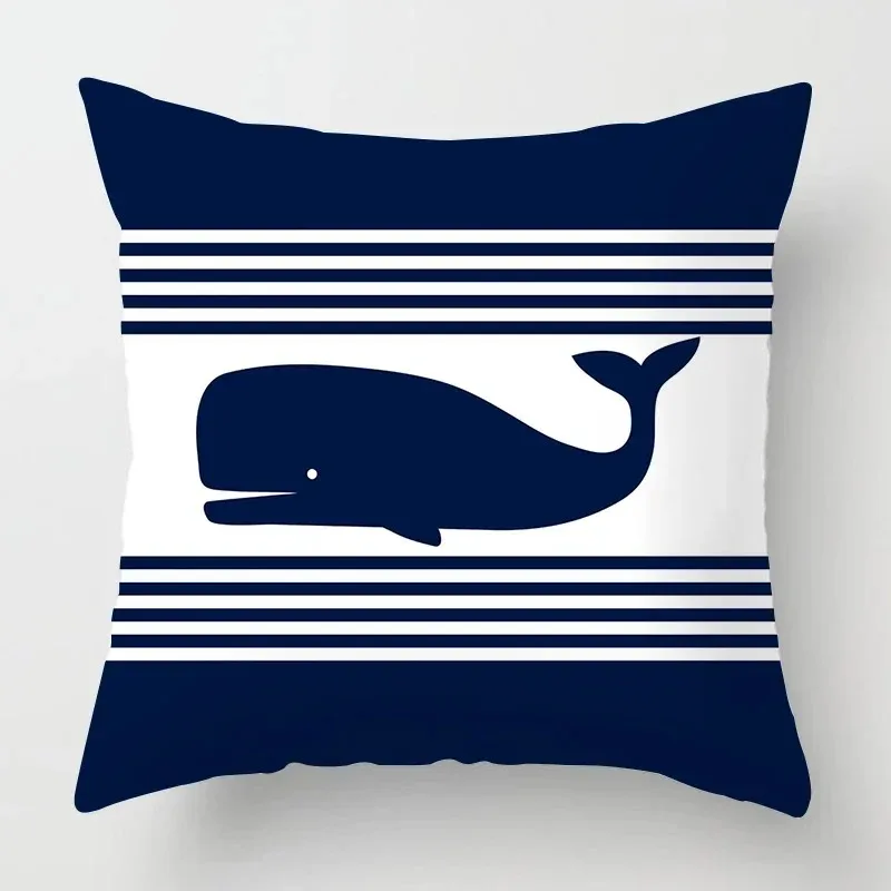 Nordic dark blue nautical series whale pillow cover sofa decoration cushion cover 45*45 home decoration can be customized