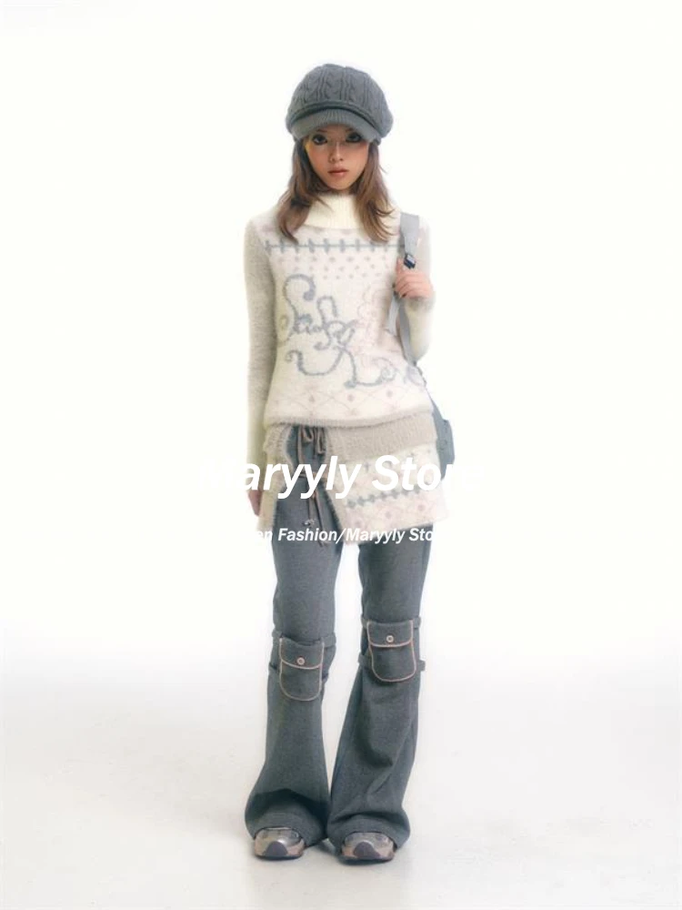 Y2k Harajuku Sweater Women Japanese 2000s Vintage Style Slim Print Knitted Pullovers Autumn Winter Warm Knitwear Aesthetic New