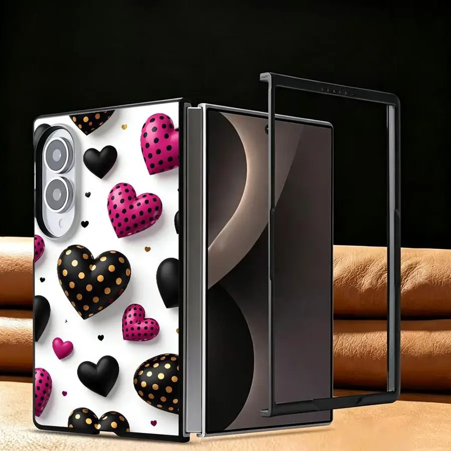 Retro Love Heart Case for Samsung Galaxy Z Fold8 Wide ZFold Wide Z Fold 8 ZFold8 Luxury Phone Cover
