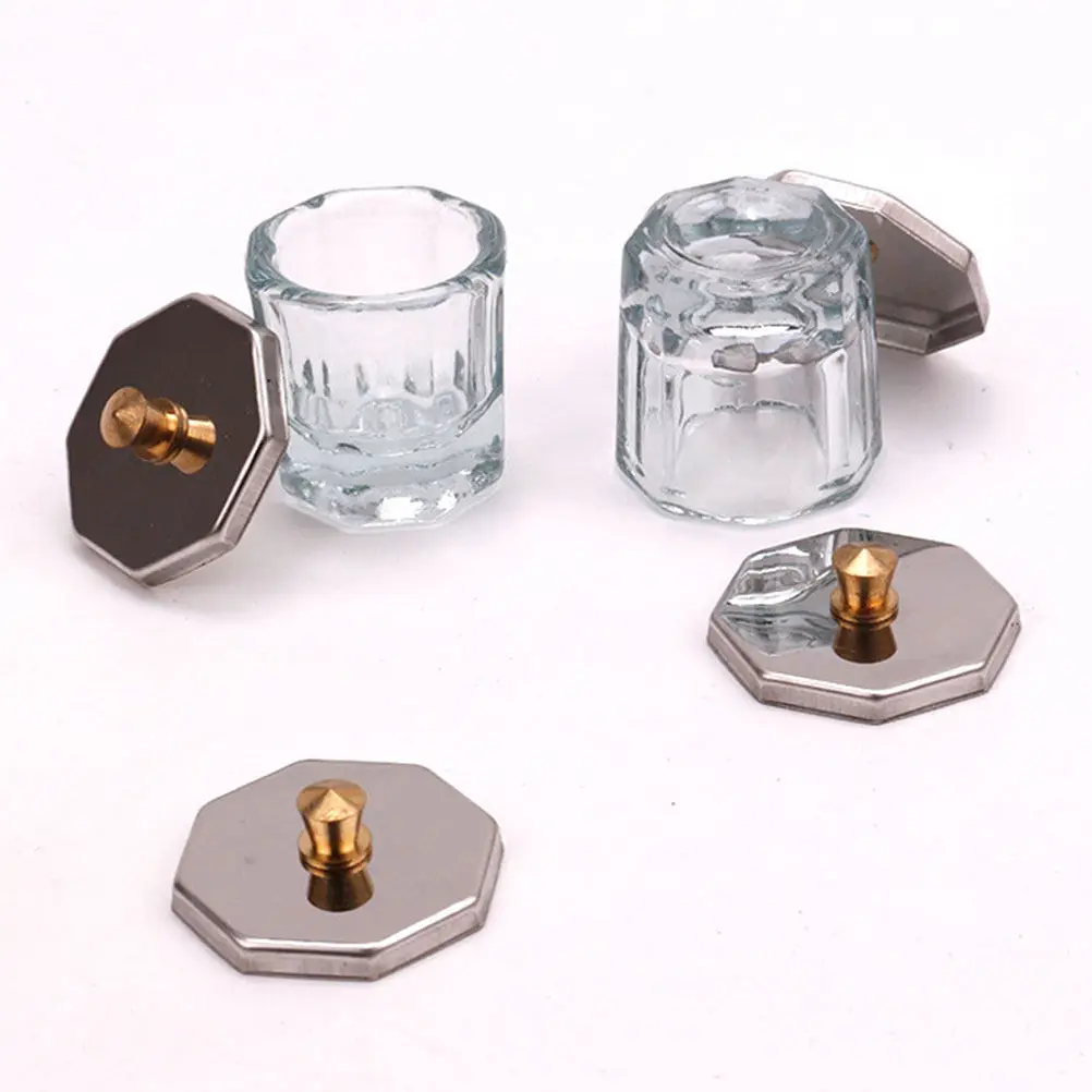 4Pcs Nail Art Octagonal Lid Glass Cup Clear Refillable Acrylic Liquid Powder Bowl Manicure Salon Supplies Nail Art Bowl