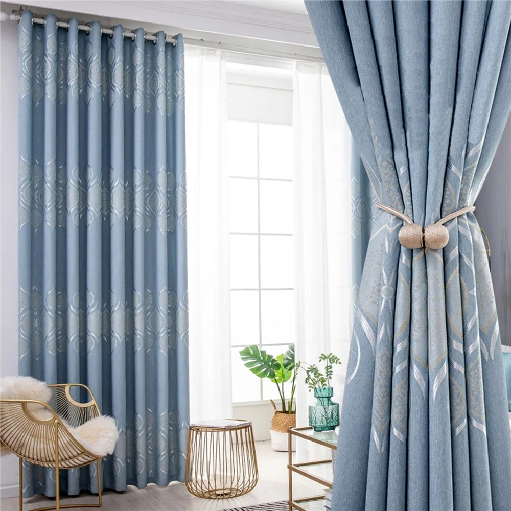 European Style Thickened Jacquard Thermal Blackout Curtains Full Light Blocking Insulated Drapes for Bedroom Living Room Window