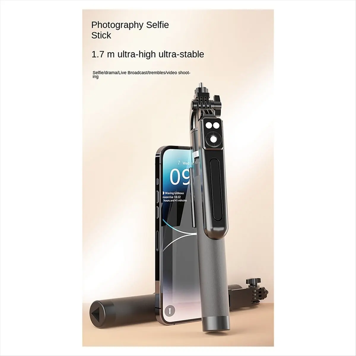 plplp Selfie Stick360 °Rotation 170cm with Wireless Bluetooth Extended Tripod with Remote Shutter for Android Ios Smartphone A