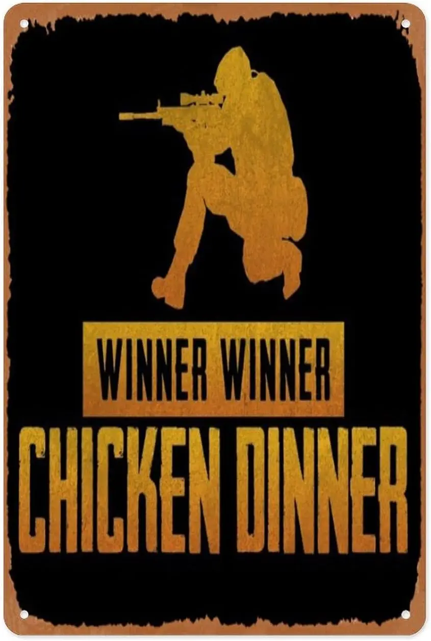Vintage Metal Sign - Pubg Chicken Dinner - 8x12 Inch Wall Art for Garage, Man Cave, Game Room, Coffee House Or Home Bar Dec sign