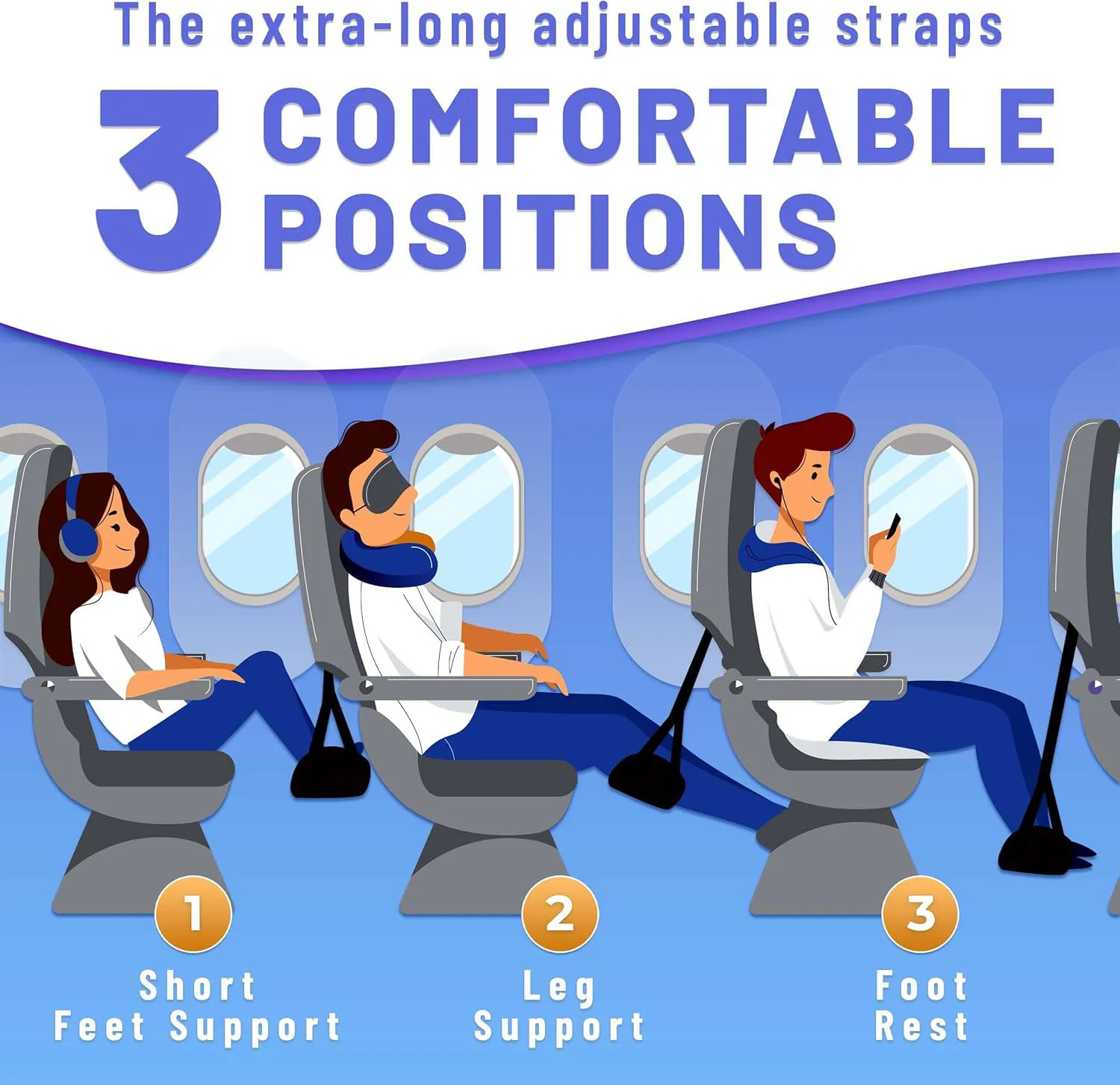 Memory Foam Airplane Foot Hammock Travel Leg Support Desk Footrest Hanging Chair for Comfort Relaxation Plane Journey image 2