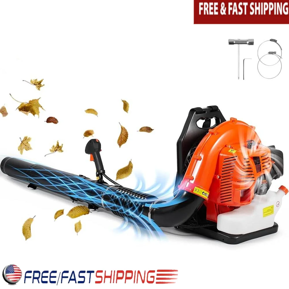79cc Backpack Gas Leaf Blower 2-Cycle 930CFM Air Volume 184MPH Speed Adjustable Ergonomic Design Noise Reducing Accessories