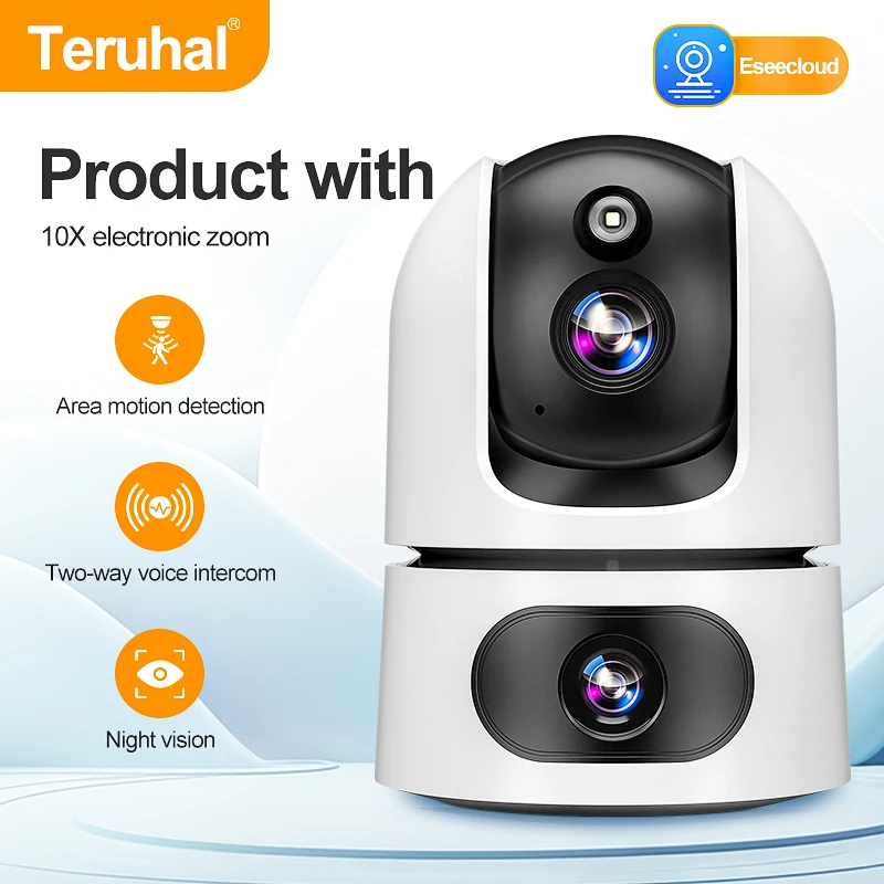 

Беспроводная Wi-Fi камера с двумя объективами, 10-кратным зумом, PTZ, для внутреннего и наружного использования, умная домашняя беспроводная камера видеонаблюдения с функцией обнаружения движения