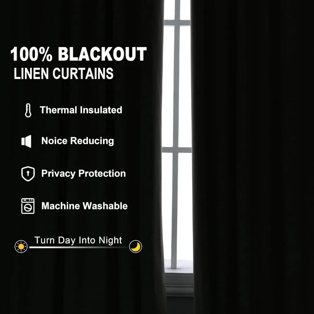 100% Blackout Curtains 120 Inches Extra Long, Belt/Clip Rings,Floor to Ceiling Darkening Drapes 10 FT 2 Pieces,52 x 120