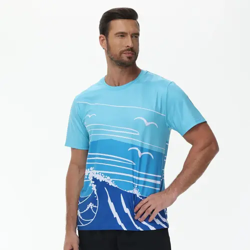 Imagen 2 del producto Camiseta estampada de playa de verano, camisa de natación de secado rápido UPF 50 +, Manga corta para nadar, Top deportivo transpirable